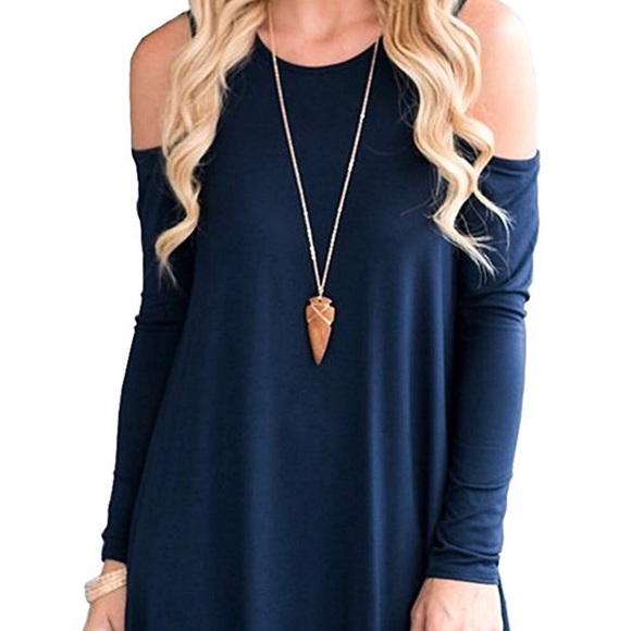 Dresses & Skirts - Navy Blue Cut-Out Shoulder Dress